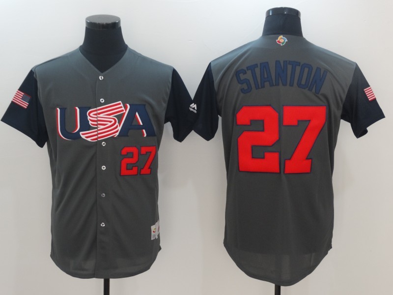Men USA Baseball #27 Stanton Gray 2017 World Baseball Classic Authentic Jersey->->MLB Jersey